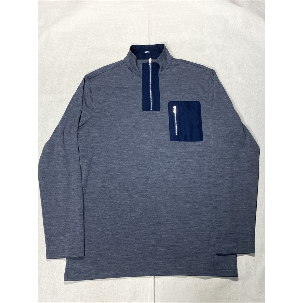 J.Hilburn Mens Pure Merino Wool Gray Blue 1/4 Zip Golf business casual Sz large